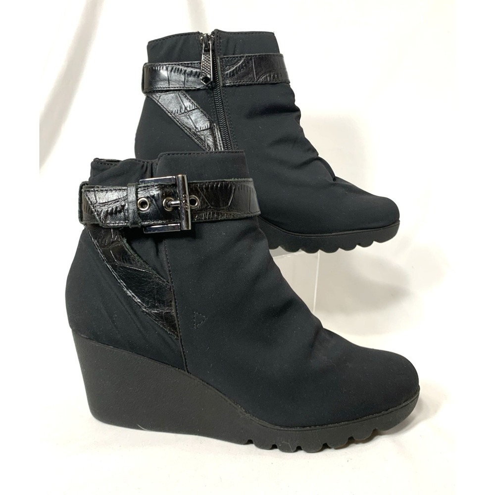Donald J Pliner Ankle Boots Womens 8M Black Nylon Side Zip Wedge "Mico"‎